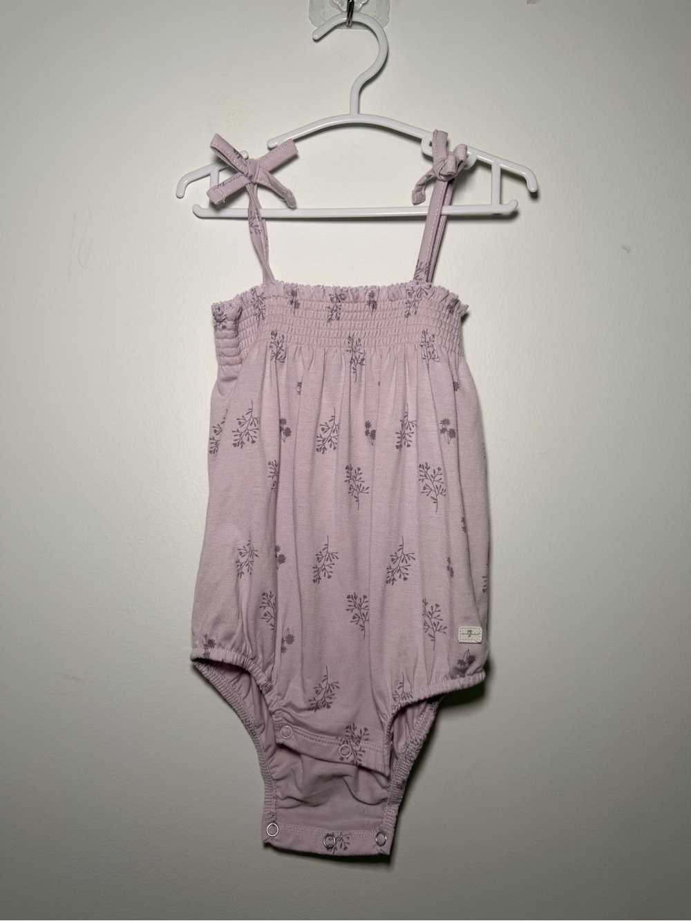 7 for all mankind floral bubble romper pink shoulder straps sleeves smocked